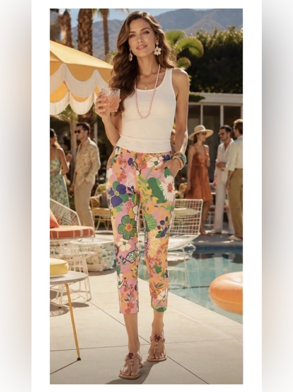 Frances Valentine Lucy Cropped Pants Size 4 NWT Botanical Multi Floral Cotton